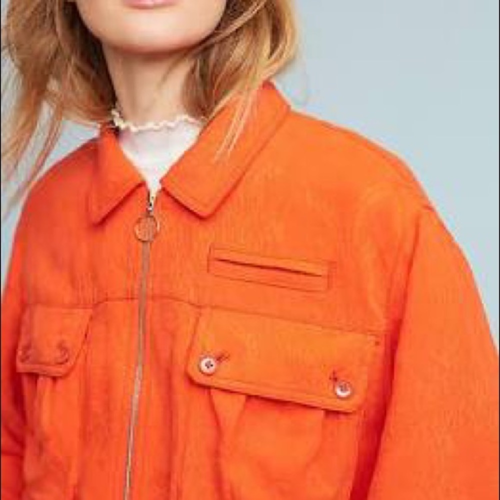 Anthro Orange Bomber Jacket EUC